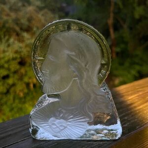Vintage Glass Viking Jesus Christ Bookend/Paperweight Handmade Preowned